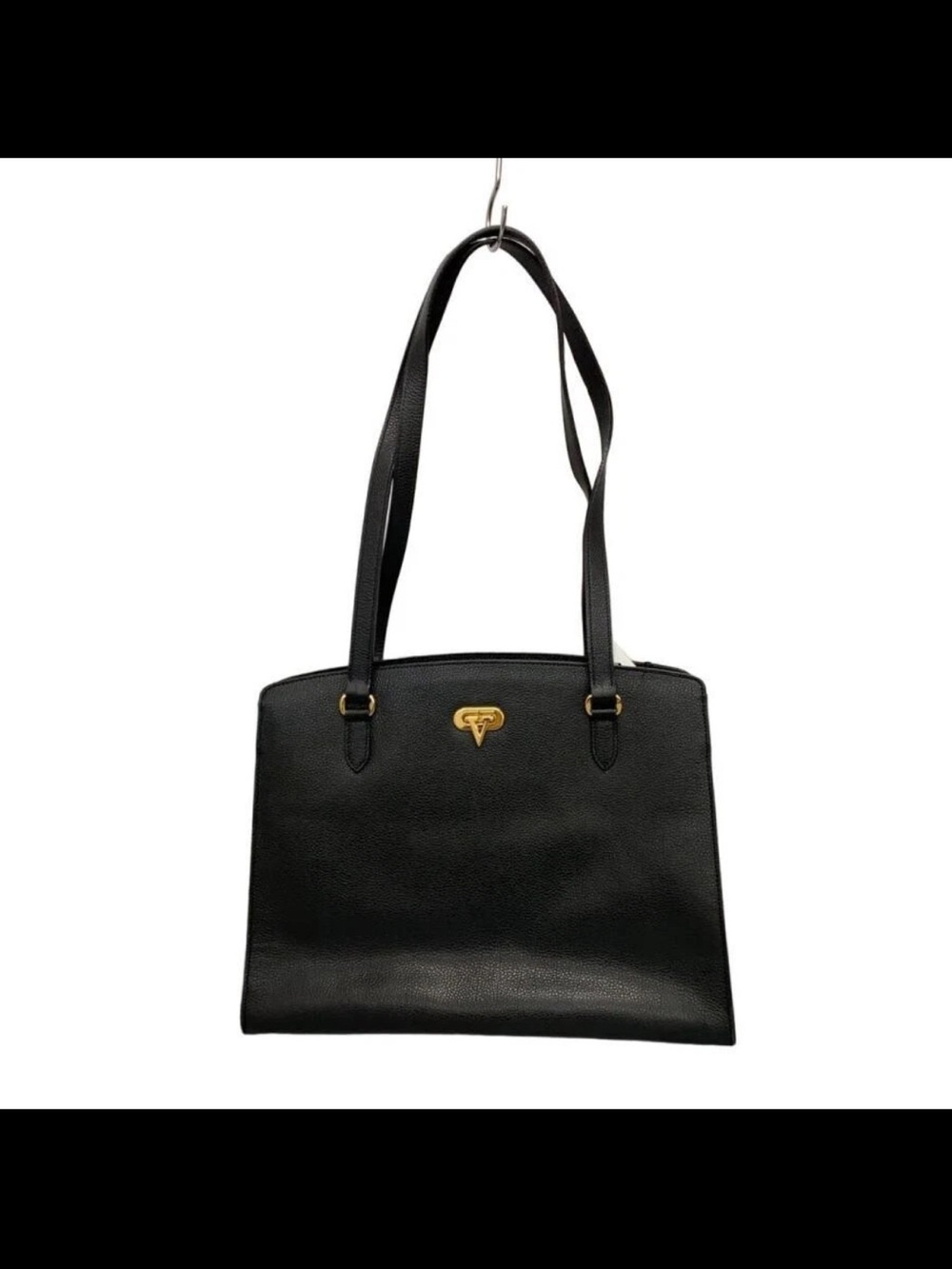 Valentino Garavani Black Leather Shoulder Bag with Gold Accent